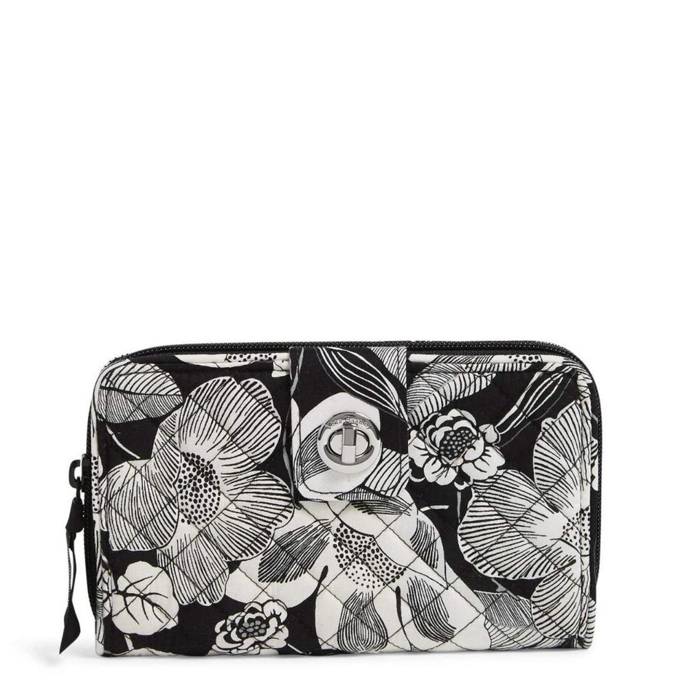 NEW Vera Bradley RFID Turnlock Wallet, Signature, Black, Bedford Blooms